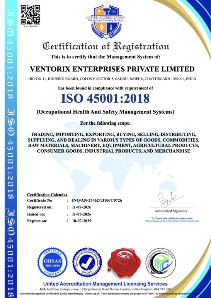 ISO 45001:2018 certificate — VENTORIX ENTERPRISES PRIVATE LIMITED