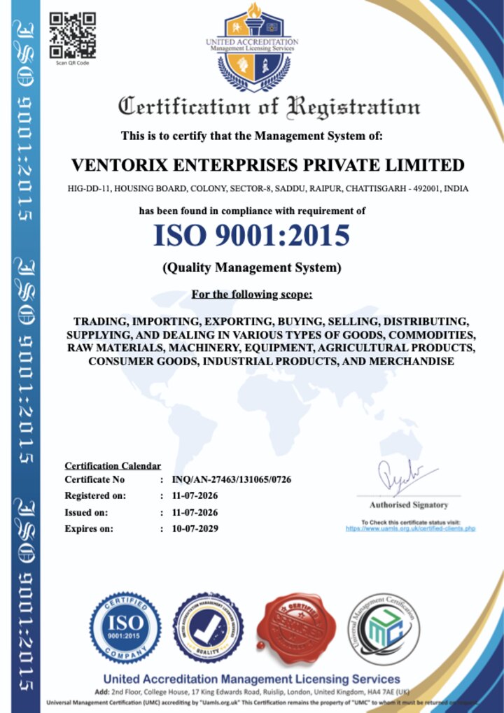 ISO 9001:2015 certificate — VENTORIX ENTERPRISES PRIVATE LIMITED